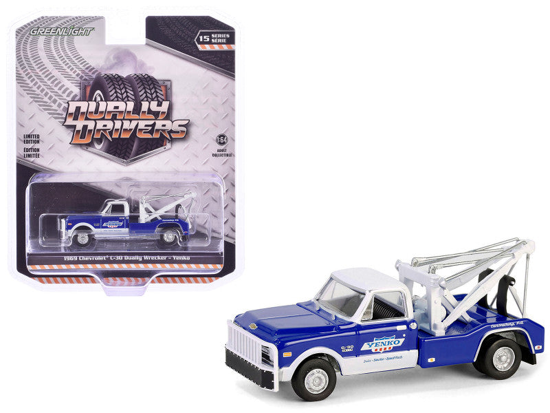 1969 Chevrolet C30 Dually Wrecker Tow Truck "Yenko" Blue with White Top "Dually Drivers" Series 15 1/64 Diecast Model Car by Greenlight