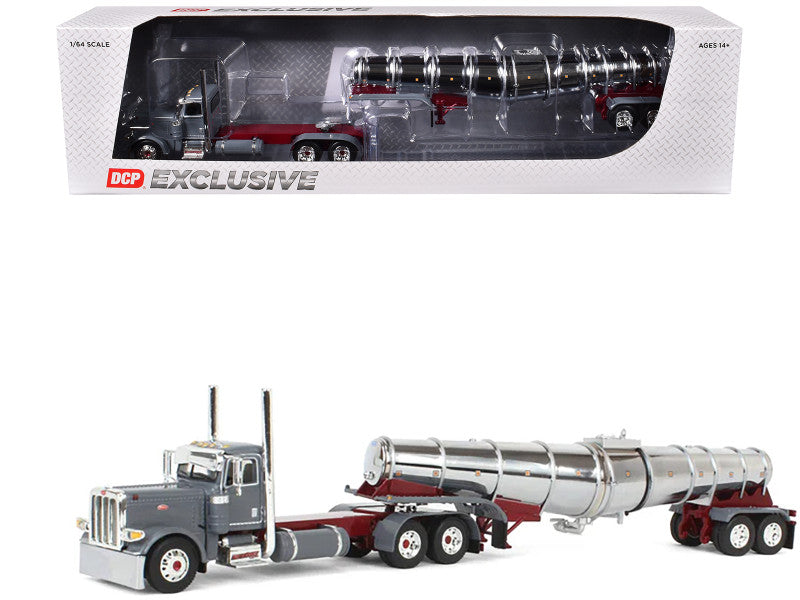 Peterbilt 389 Day Cab and Polar Deep Drop Tank Trailer "North Coast Wine" Gray 1/64 Diecast Model by DCP/First Gear