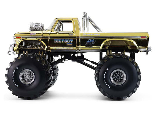 1979 Ford F-250 Monster Truck "Bigfoot #1 50th Anniversary" Gold Chrome with Bob Chandler Standing Figure "Kings of Crunch" Series 1/18 Diecast Model Car by Greenlight
