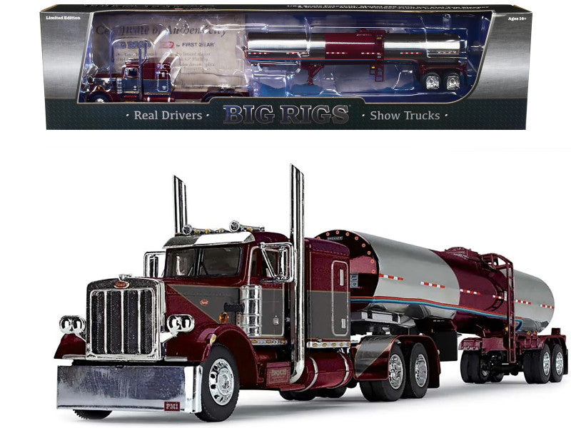 Peterbilt Model 359 with 63” Flat Top Sleeper & Brenner Tank Trailer Purple 1/64 Diecast Model by DCP/First Gear