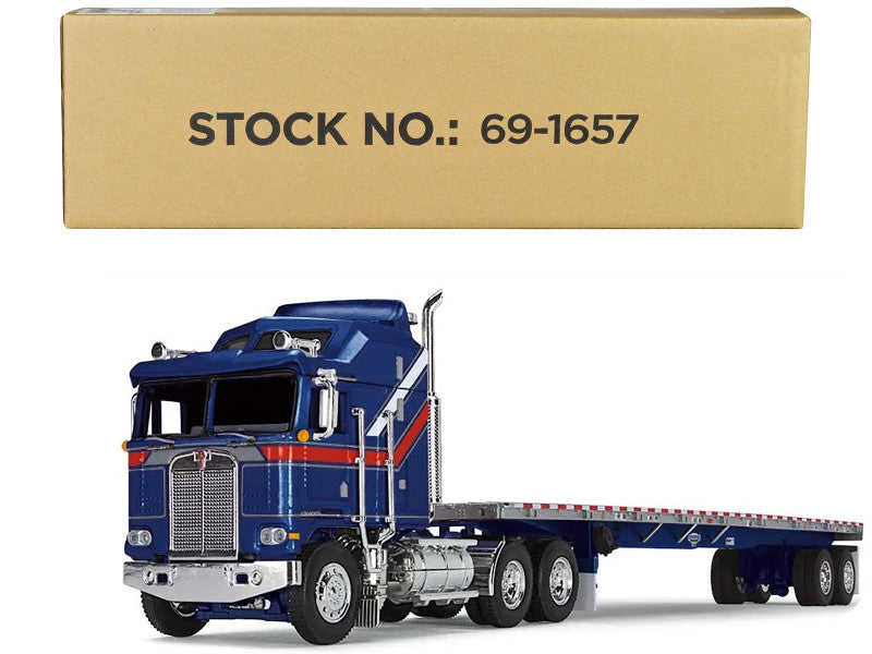 Kenworth K100 COE with Aerodyne Sleeper and 53' Wilson Roadbrute Flatbed Trailer Blue with Red Stripes "Liberty" 1/64 Diecast Model by DCP/First Gear