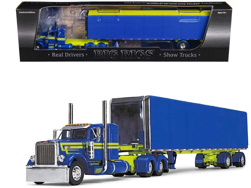 Peterbilt 379 with 36" Flat Top Sleeper and 53' Utility Roll Tarp Trailer "DSD Transport" Blue and Yellow "Big Rigs" Series 1/64 Diecast Model by DCP/First Gear