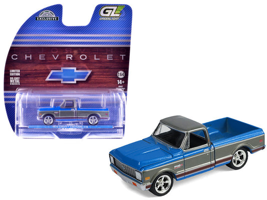 1972 Chevrolet Cheyenne C10 Short Bed Pickup Truck Electric Blue and Gunmetal Gray Metallic "Hobby Exclusive" Series 1/64 Diecast Model Car by Greenlight