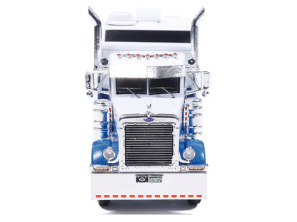2002 Peterbilt 379 Truck Tractor White and Blue with Graphics 1/64 Diecast Model by IXO Models