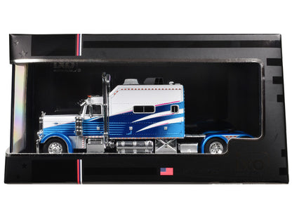 2002 Peterbilt 379 Truck Tractor White and Blue with Graphics 1/64 Diecast Model by IXO Models